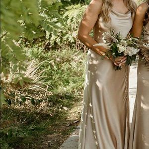 Revelry Billie Satin Dress in Gold Champagne